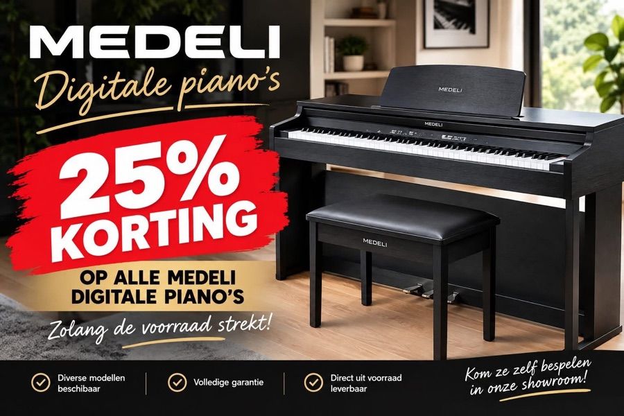 25% korting op alle Medeli digitale piano's